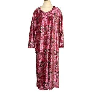 VINTAGE carroll reed pink velour paisley floral zippered lounge dress robe L/XL